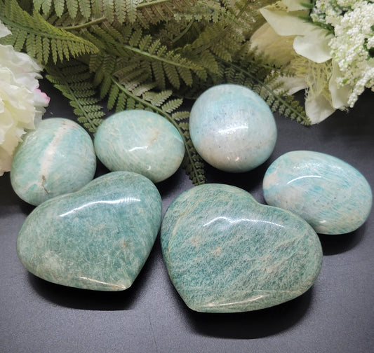 Amazonite palm stones and hearts