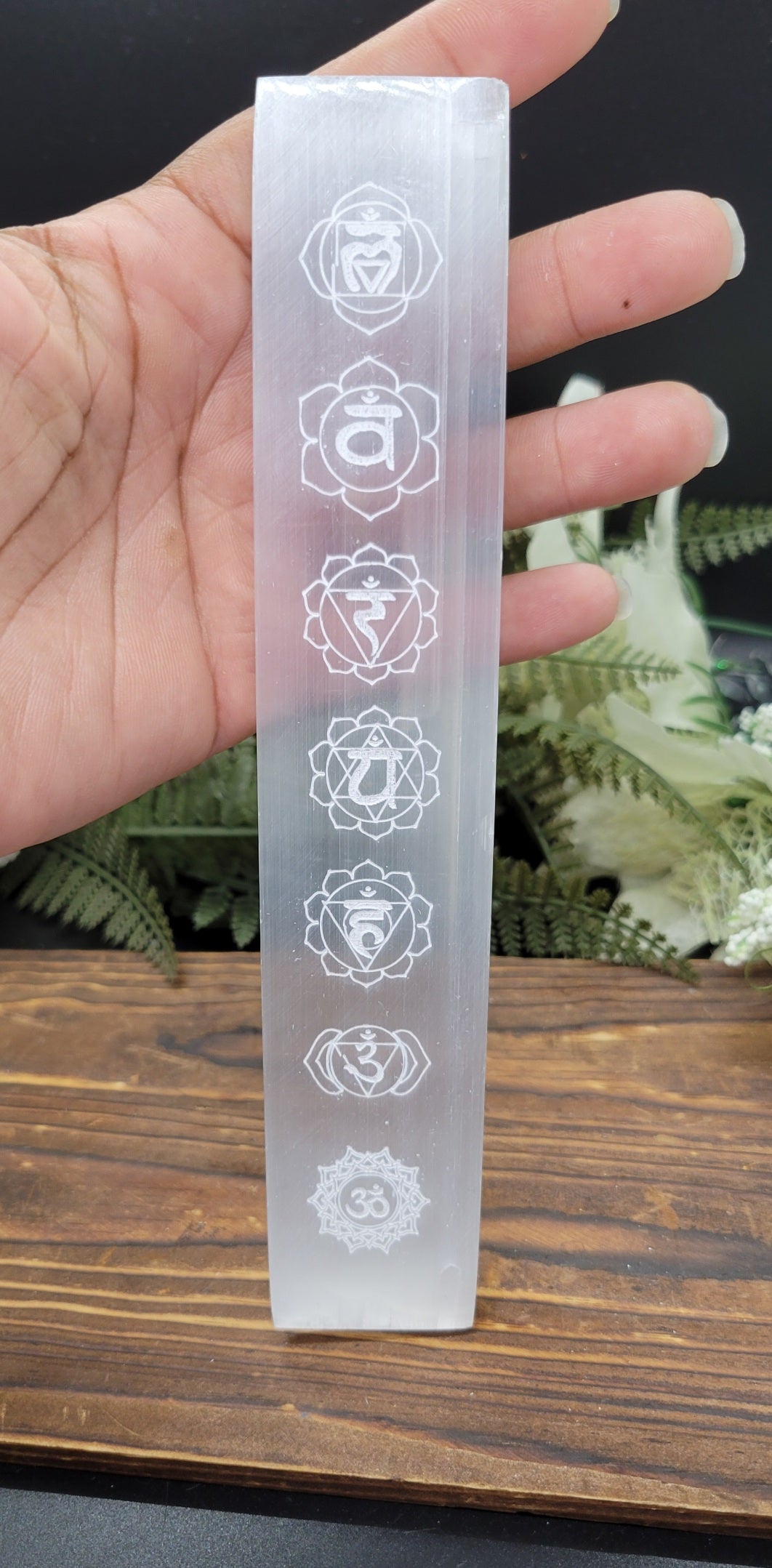 Chakra etched Selenite charging bar