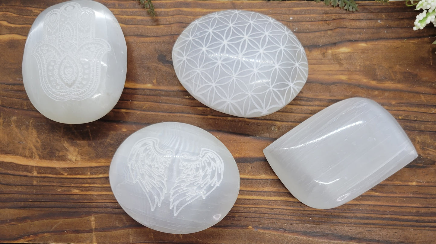 Selenite Palm stones