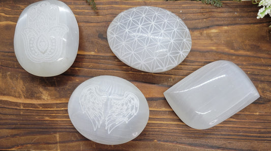 Selenite Palm stones