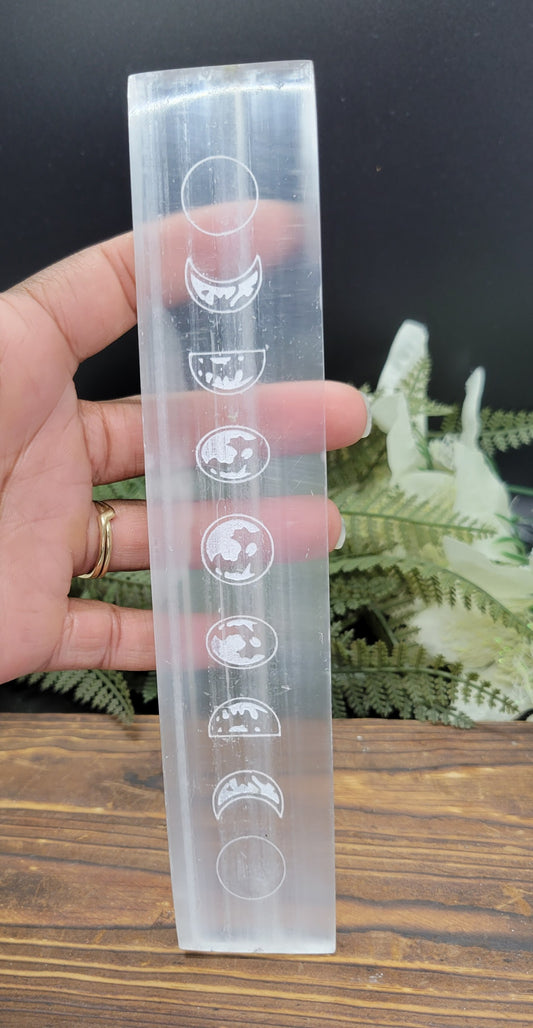 Moon Phase etched Selenite charging bar